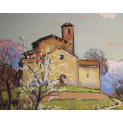 Gouache "Eglise en Valais" signée François GOS