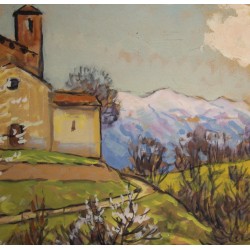 Gouache "Eglise en Valais" signée François GOS