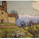 Gouache "Eglise en Valais" signée François GOS