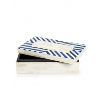 Boite en os rayée bleu et blanc, grande