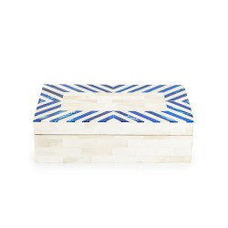 Large blue and white striped bone box