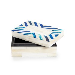 Boite en os rayée bleu et blanc, petite