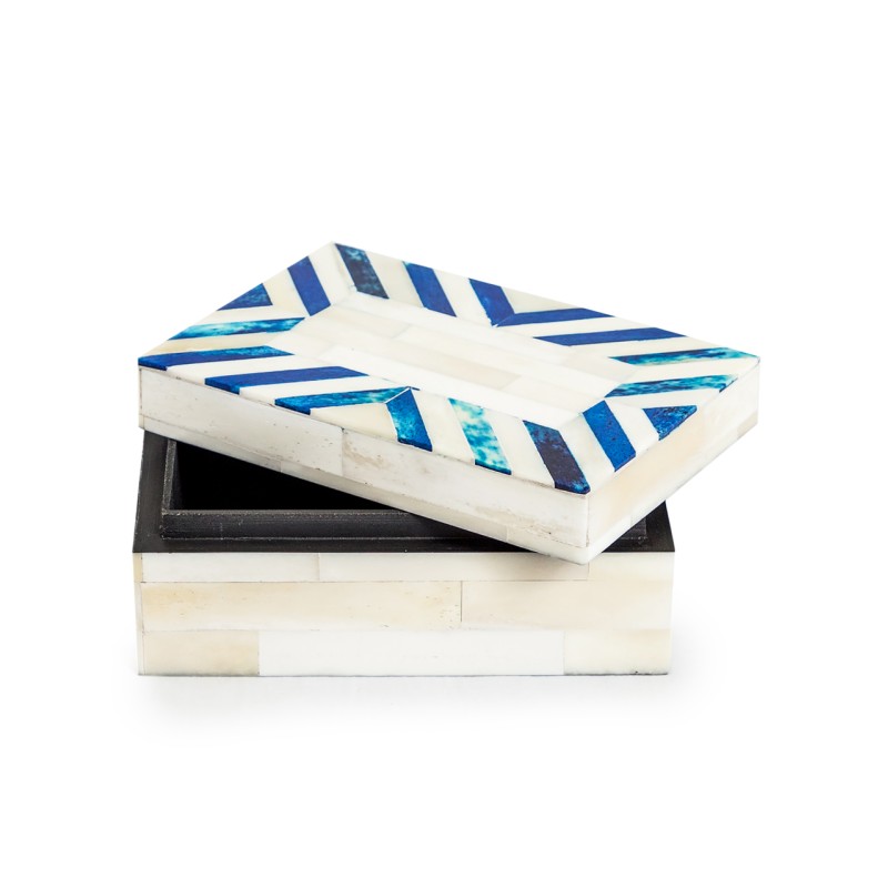 Small blue and white striped bone box