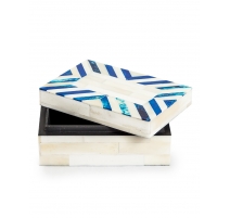 Boite en os rayée bleu et blanc, petite
