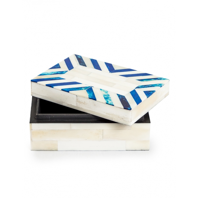 Boite en os rayée bleu et blanc, petite