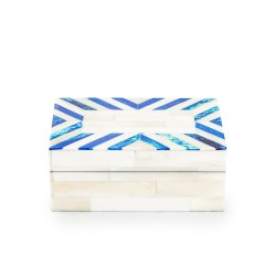 Small blue and white striped bone box