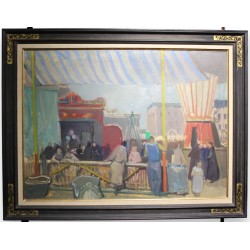 Tableau \"Fête foraine\" signé A. HOLY 49