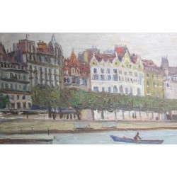 Tableau \"Barque sur le Rhin\" signé J. DUCOMMUN 43
