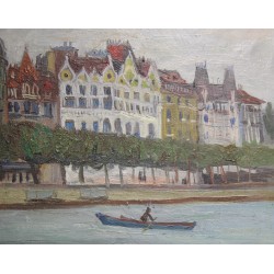 Tableau \"Barque sur le Rhin\" signé J. DUCOMMUN 43