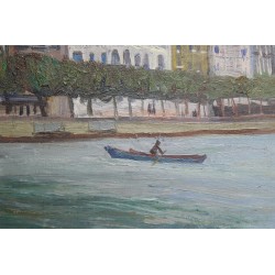 Tableau \"Barque sur le Rhin\" signé J. DUCOMMUN 43
