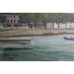 Tableau \"Barque sur le Rhin\" signé J. DUCOMMUN 43