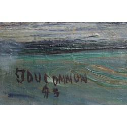 Tableau \"Barque sur le Rhin\" signé J. DUCOMMUN 43