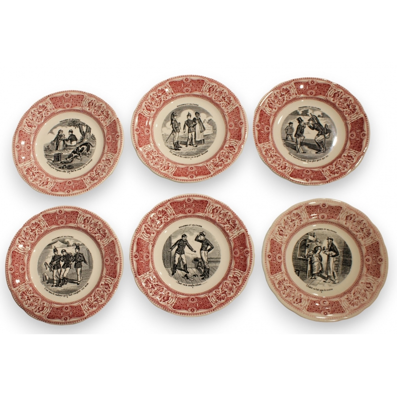 Lot d'assiettes "Proverbes et militaires" de GIEN
