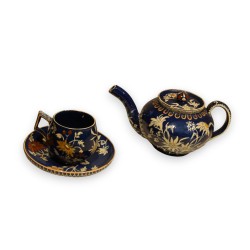 Théière et tasse en faïence de Thoune Bleue