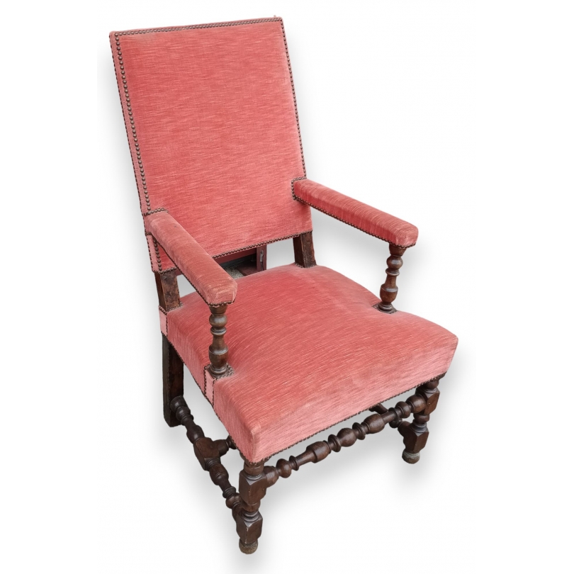 Fauteuil Louis XIII velours rose