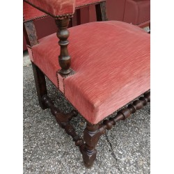 Fauteuil Louis XIII velours rose