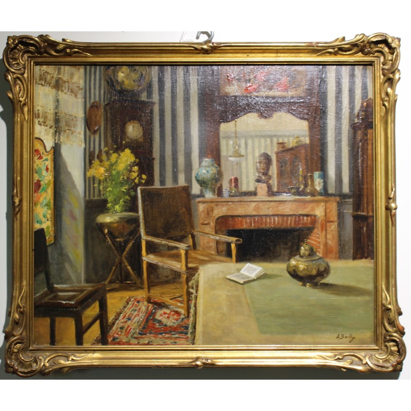 Tableau \"Scène d\'intérieur\" signé A. BAILLY