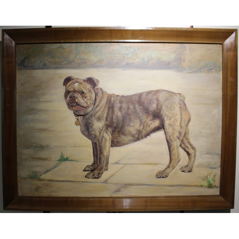 Tableau Chien \"Bulldog anglais\" signé C. KING