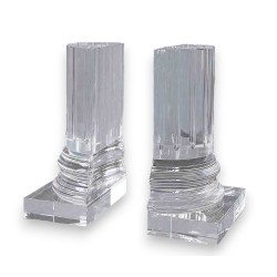 Paire de serre-livres en cristal, forme colonne