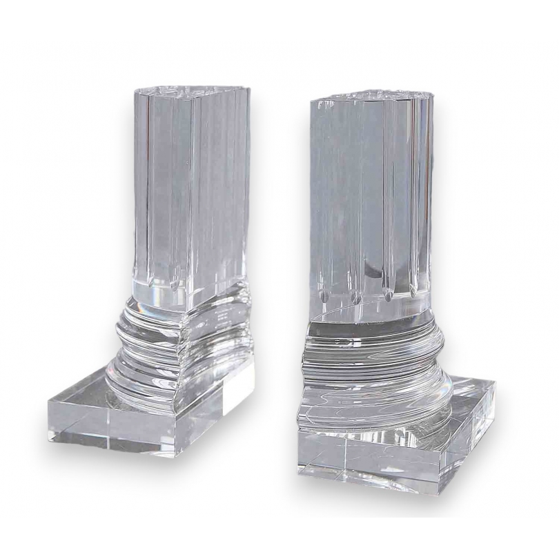 Paire de serre-livres en cristal, forme colonne