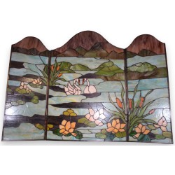 Pare-feu style Tiffany \"Paysage aux Cygnes\"