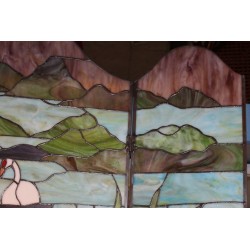 Pare-feu style Tiffany "Paysage aux Cygnes"
