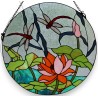 Panneau de vitrail rond style Tiffany "Libellules"