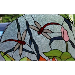 Panneau de vitrail rond style Tiffany "Libellules"