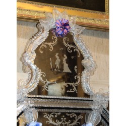 Miroir Murano Belisandra en verre gravé, Fleurs