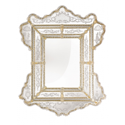 Miroir Murano Orsolina en verre gravé doré
