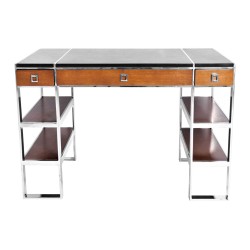  Petit Bureau en inox et cuir Black shadow sur  Moinat SA  - Antiquités décoration