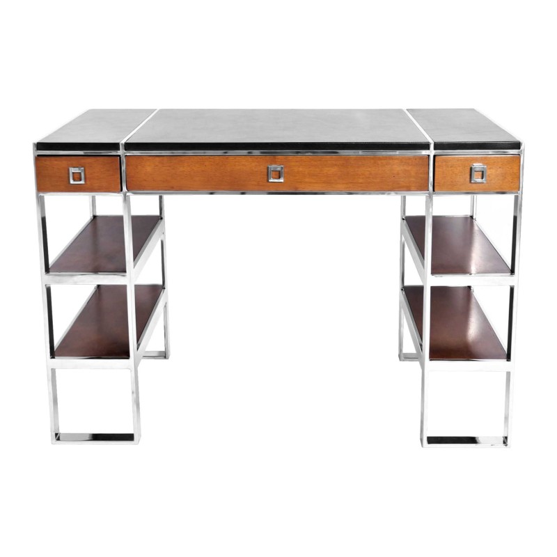  Petit Bureau en inox et cuir Black shadow sur  Moinat SA  - Antiquités décoration
