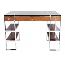 Petit Bureau Aston en inox et cuir noir