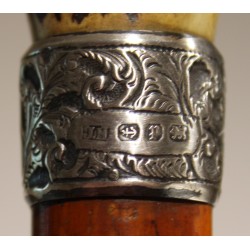 Walking stick with a horn handle and a silver ferrule