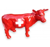 Petite vache en résine "Drapeau Suisse"