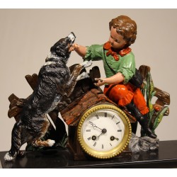 Polychrome ‘Child and Dog’ pendulum clock