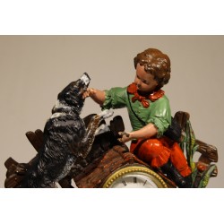 Polychrome ‘Child and Dog’ pendulum clock