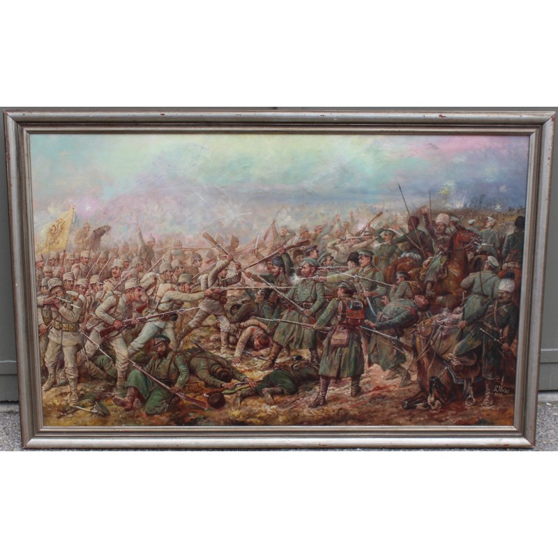 Tableau \"Bataille 1915\" signé R. WEISS