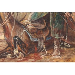Tableau \"Bataille 1915\" signé R. WEISS