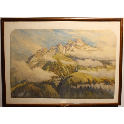 Aquarelle "Montagnes" signée E.H. BURT-SMITH