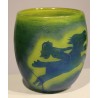 Vase en verre jaune signé JOUMANI