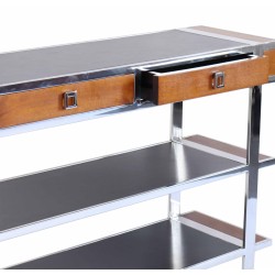 "Aston" console table in wood, leather and stainless steel