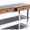 "Aston" console table in wood, leather and stainless steel