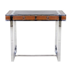 Petit Bureau Aston en inox et cuir noir