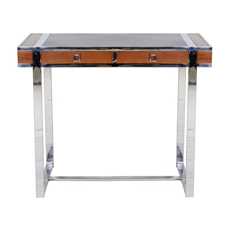 Petit Bureau Aston en inox et cuir noir
