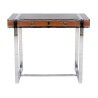 Petit Bureau Aston en inox et cuir noir
