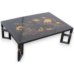 Table basse noire motifs papillons et de canards