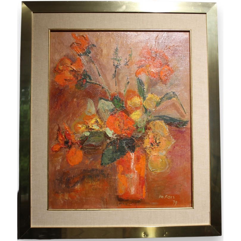 Tableau "Bouquet orange" signé M. FAES 79