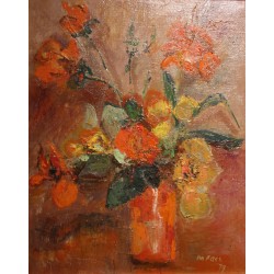 Tableau \"Bouquet orange\" signé M. FAES 79