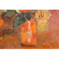 Tableau \"Bouquet orange\" signé M. FAES 79